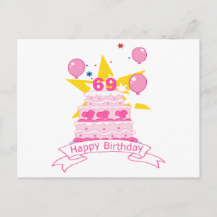 Postal Pastel de cumpleaños de 69 años