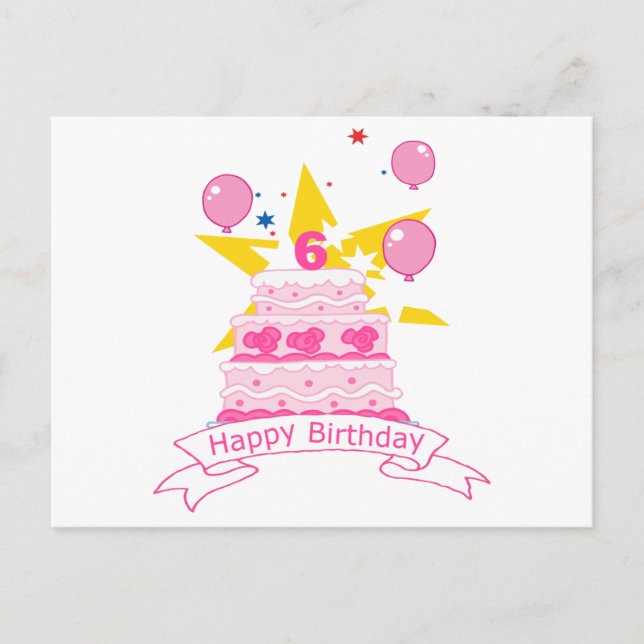 Postal Pastel de cumpleaños de 6 años (Anverso)
