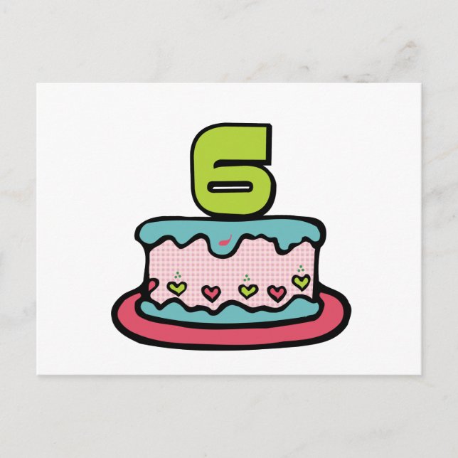 Postal Pastel de cumpleaños de 6 años (Anverso)