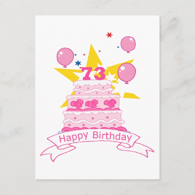 Postal Pastel de cumpleaños de 73 años (Anverso)