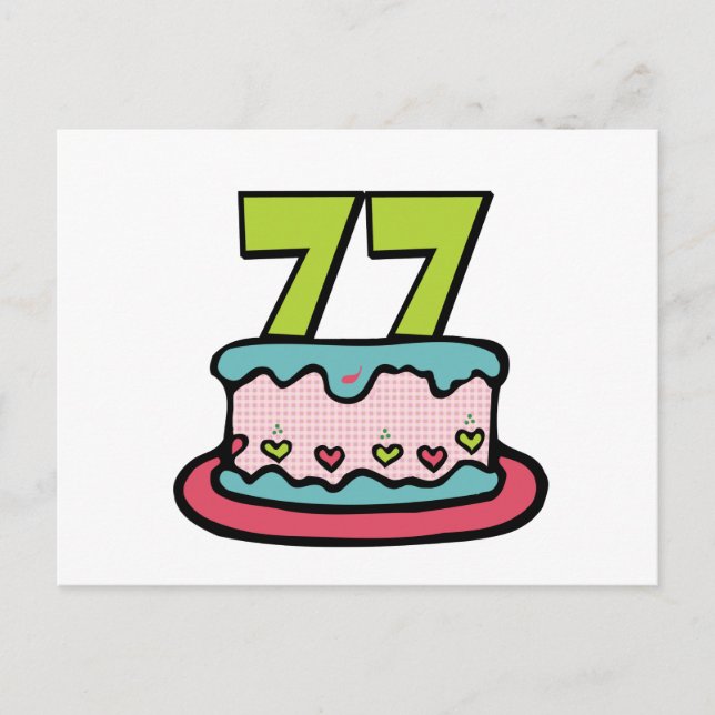 Postal Pastel de cumpleaños de 77 años (Anverso)
