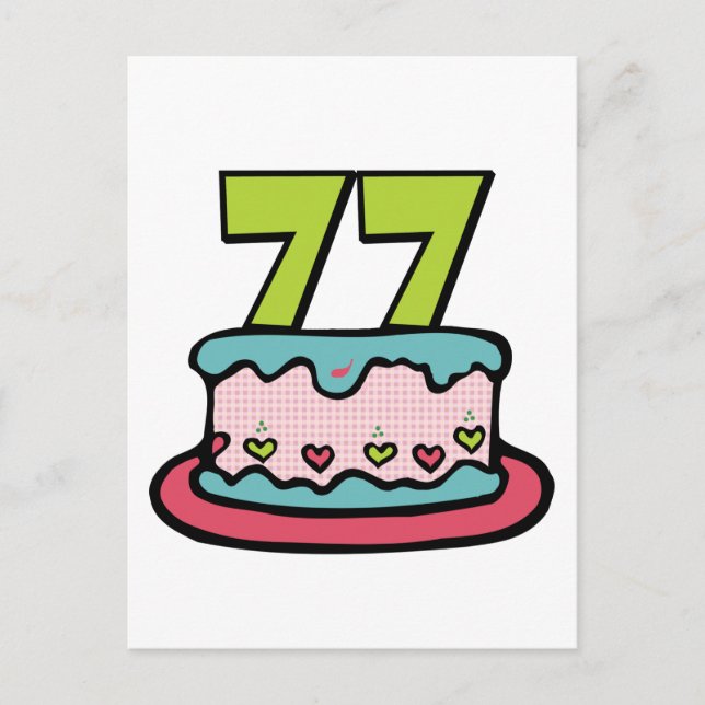 Postal Pastel de cumpleaños de 77 años (Anverso)