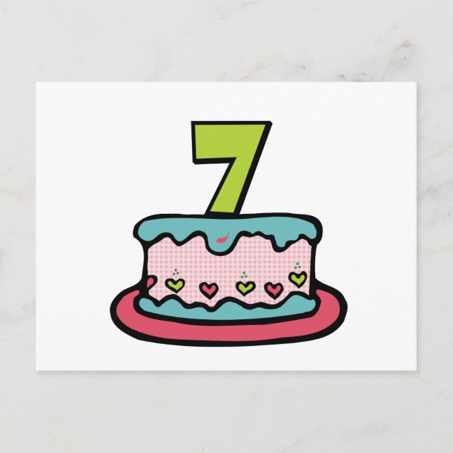 Postal Pastel de cumpleaños de 7 años (Anverso)