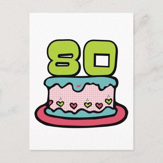 Postal Pastel de cumpleaños de 80 años (Anverso)