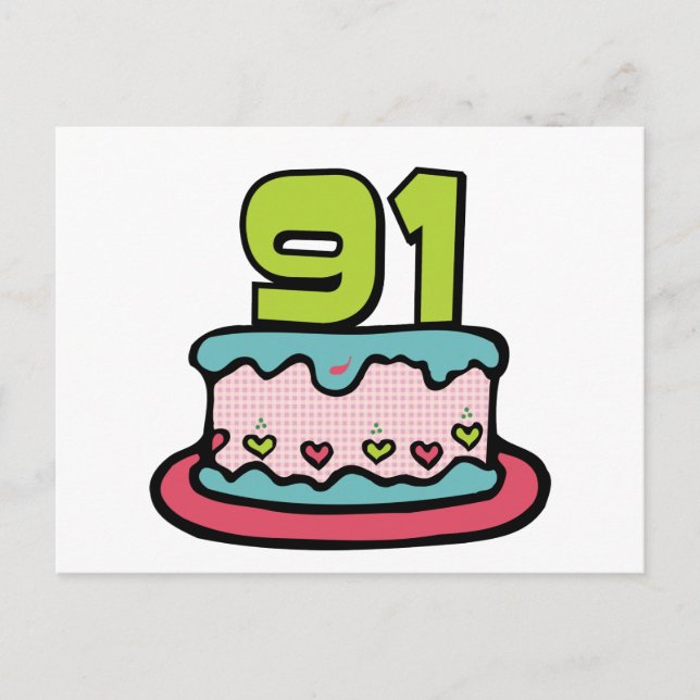 Postal Pastel de cumpleaños de 91 años (Anverso)