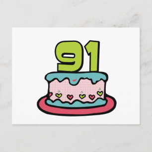 Postal Pastel de cumpleaños de 91 años