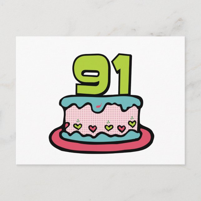 Postal Pastel de cumpleaños de 91 años (Anverso)