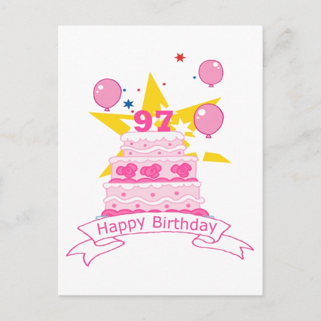 Postal Pastel de cumpleaños de 97 años (Anverso)