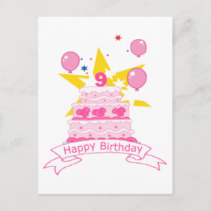 Postal Pastel de cumpleaños de 9 años