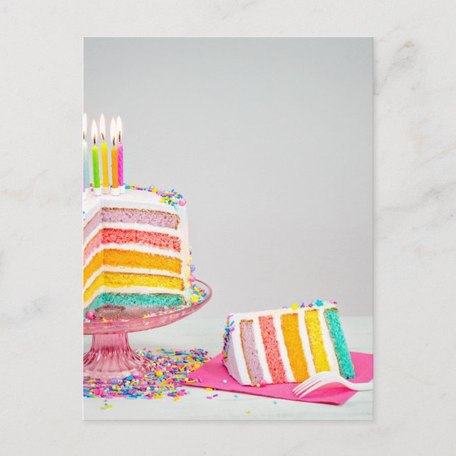 Postal pastel de cumpleaños de arco iris (Anverso)