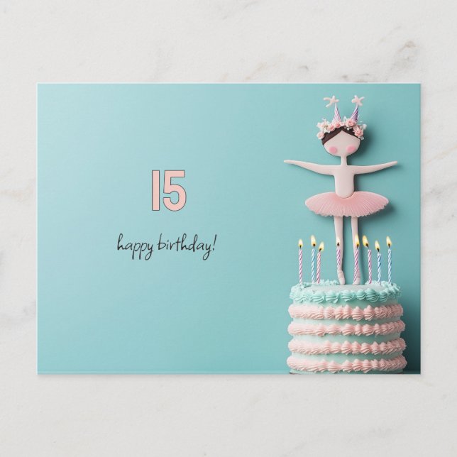 Postal Pastel de cumpleaños de Ballerina Rosa (Anverso)