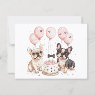 Postal Pastel de cumpleaños de Bulldogs Franceses