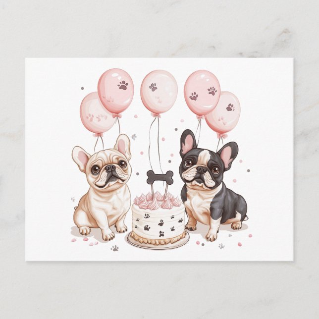 Postal Pastel de cumpleaños de Bulldogs Franceses (Anverso)