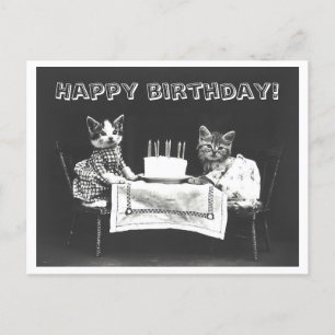 Postal Pastel de cumpleaños de gato vintage extraño