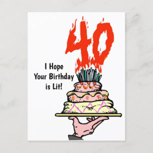 Postal Pastel de Cumpleaños en Llamas con 40 Velas