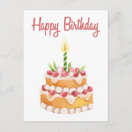 Postal Pastel de cumpleaños feliz | Fresa acuarela