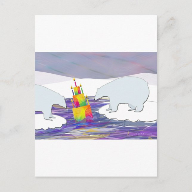 Postal Pastel de cumpleaños para osos polares (Anverso)