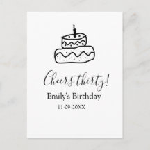 Pastel de cumpleaños treinta trazo a mano negro