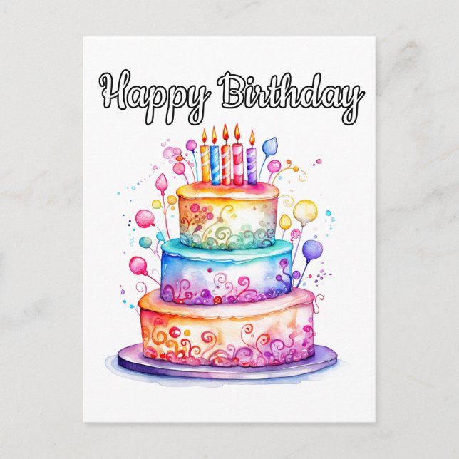 Postal Pastel de Fiesta de cumpleaños alegre y colorido (Anverso)