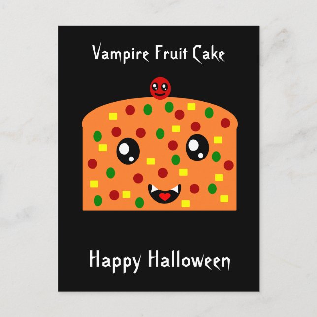 Postal Pastel de fruta de vampiros "Feliz Halloween" (Anverso)