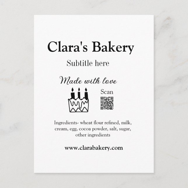 Postal Pastel de panadería agregar ingredientes hechos co (Anverso)