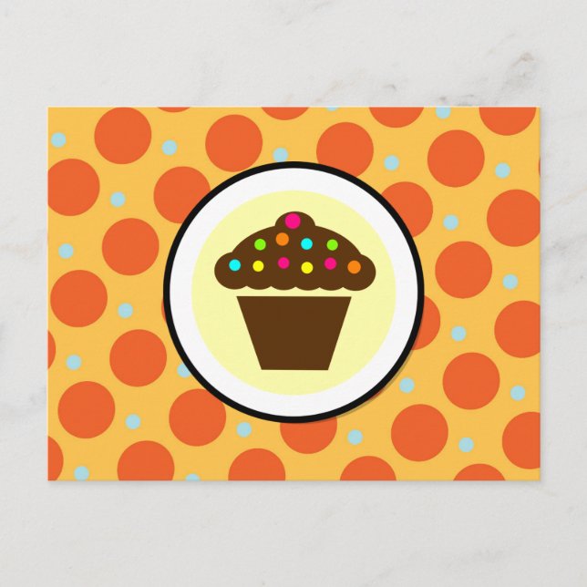 Postal Pastel de pastel con puntos de polka amarillo azul (Anverso)
