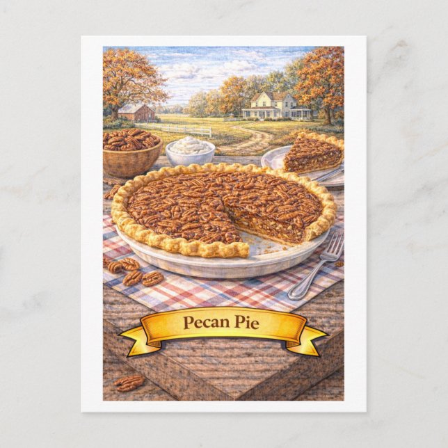 Postal Pastel de Pecán (Serie de Comida Americana) (Anverso)