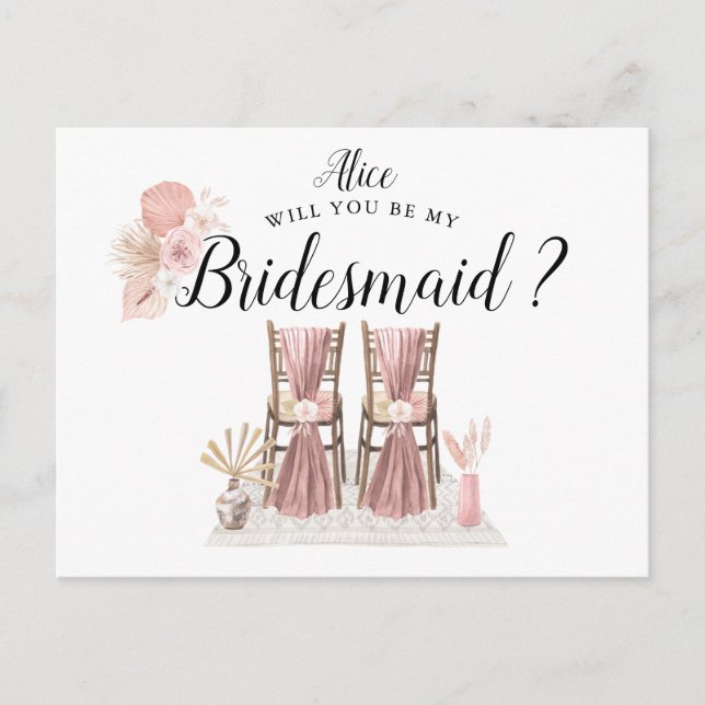 Postal Pastel Foliage Tropical Bridesmaid (Anverso)