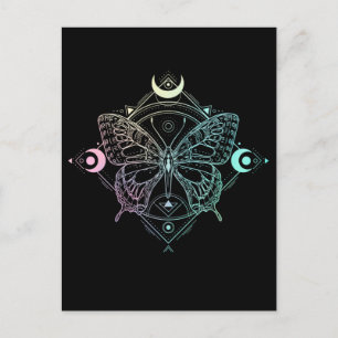 Postal Pastel Goth Luna Gótico Wicca Creciente Mariposa