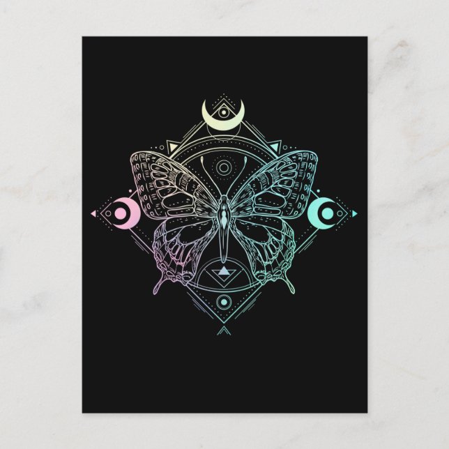 Postal Pastel Goth Luna Gótico Wicca Creciente Mariposa (Anverso)