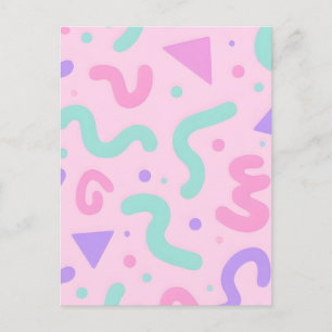 Postal Pastel Memphis Squiggle Geométrico Divertido Retro