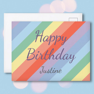 Postal Pastel Rainbow Diagonal Stripes Cumpleaños