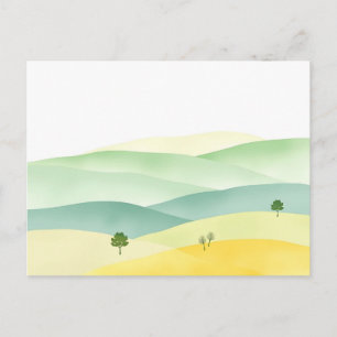 Postal Pastel Rolling Hills acuarela con verdes acolchado