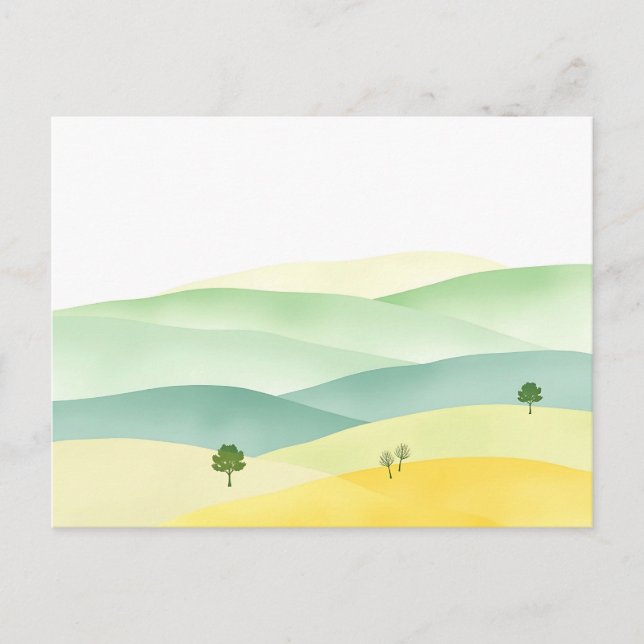 Postal Pastel Rolling Hills acuarela con verdes acolchado (Anverso)