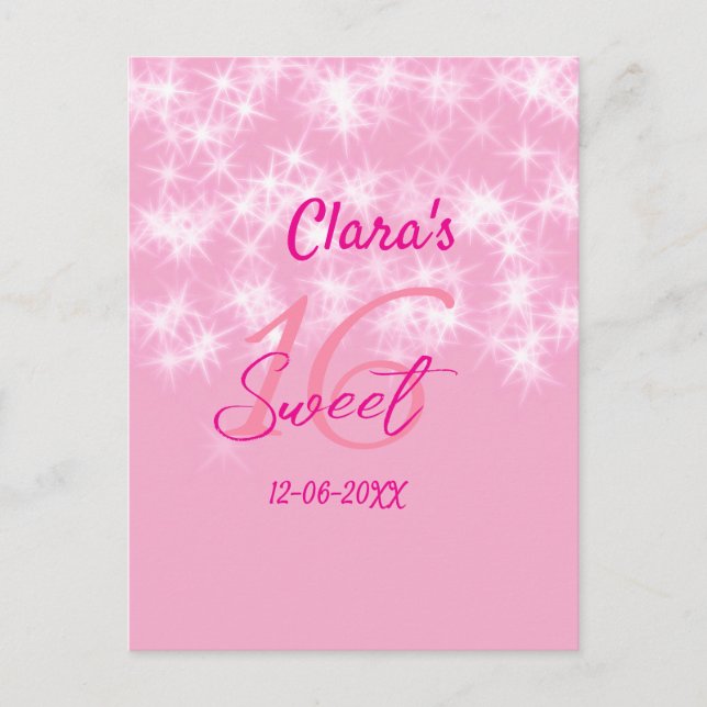 Postal Pastel rosa bebé dulces 16 cumpleaños agregar nomb (Anverso)
