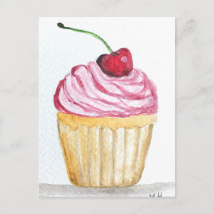 Postal Pastel rosa con cereza