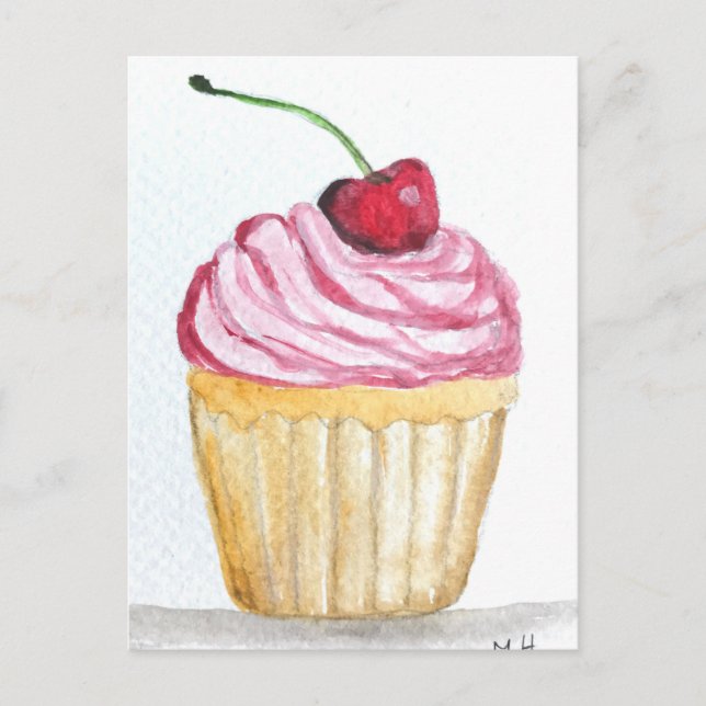 Postal Pastel rosa con cereza (Anverso)