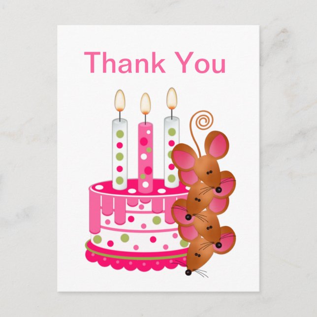 Postal Pastel rosa de cumpleaños con velas (Anverso)