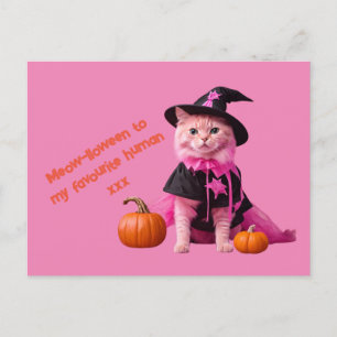 Postal Pastel rosa de Halloween Cat pastel