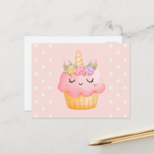 Postal Pastel rosa dulce Unicornio con Rosas