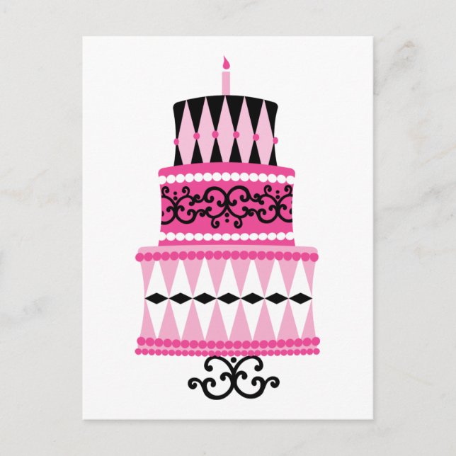 Postal Pastel rosa y negro de Fiesta (Anverso)