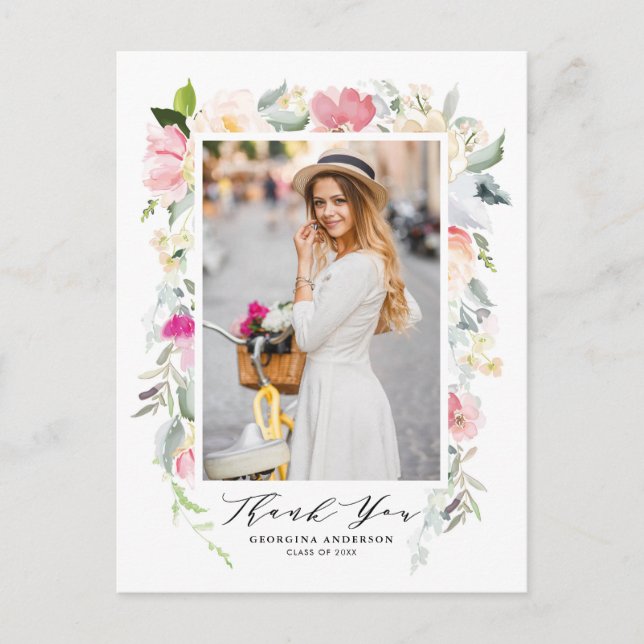 Postal Pastel Spring Floral Blooms Graduación Gracias (Anverso)