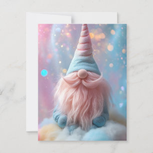 Postal Pastel Unicornio Gnome / Gonk con barba rosa fluor