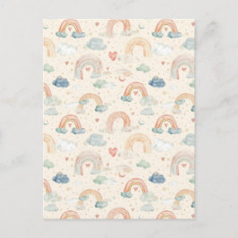 Postal Pastel Watercolor Baby Announcement Card | Rainbow