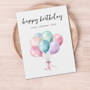 Postal Pastel Watercolor Balloons Negocios Feliz Cumpleañ