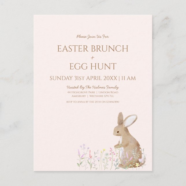 Postal Pastel Watercolor Huevos de Pascua Hunt Brunch Pre (Anverso)