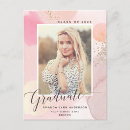 Postal Pastel Watercolor Photo Graduation Announcement
