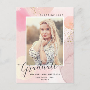 Postal Pastel Watercolor Photo Graduation Announcement