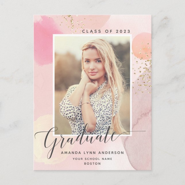 Postal Pastel Watercolor Photo Graduation Announcement (Anverso)