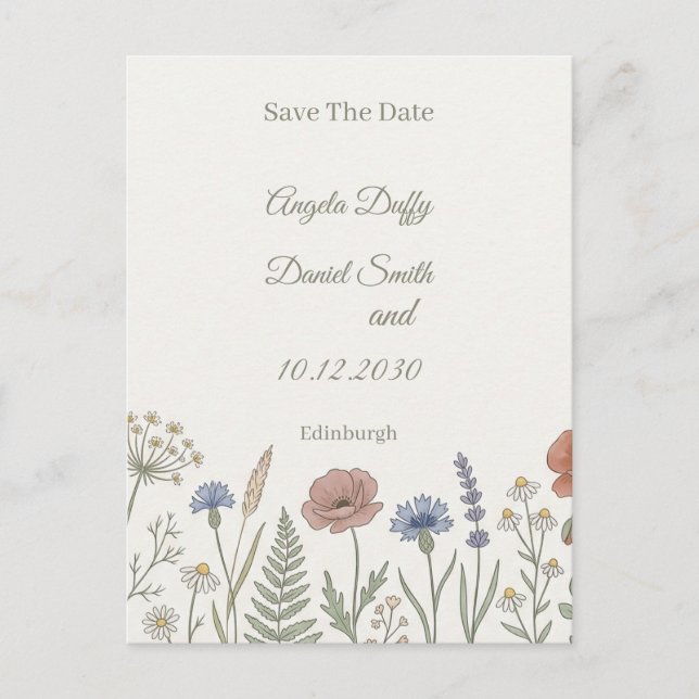 Postal Pastel Wildflower Save the Date (Anverso)